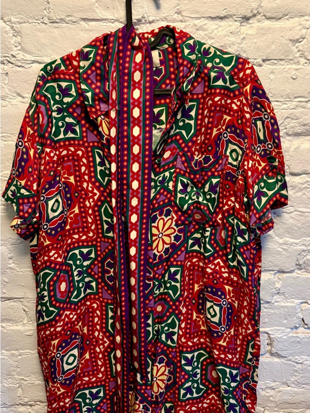 Sezane Red Multicolor Patterned Button-Down Shirt